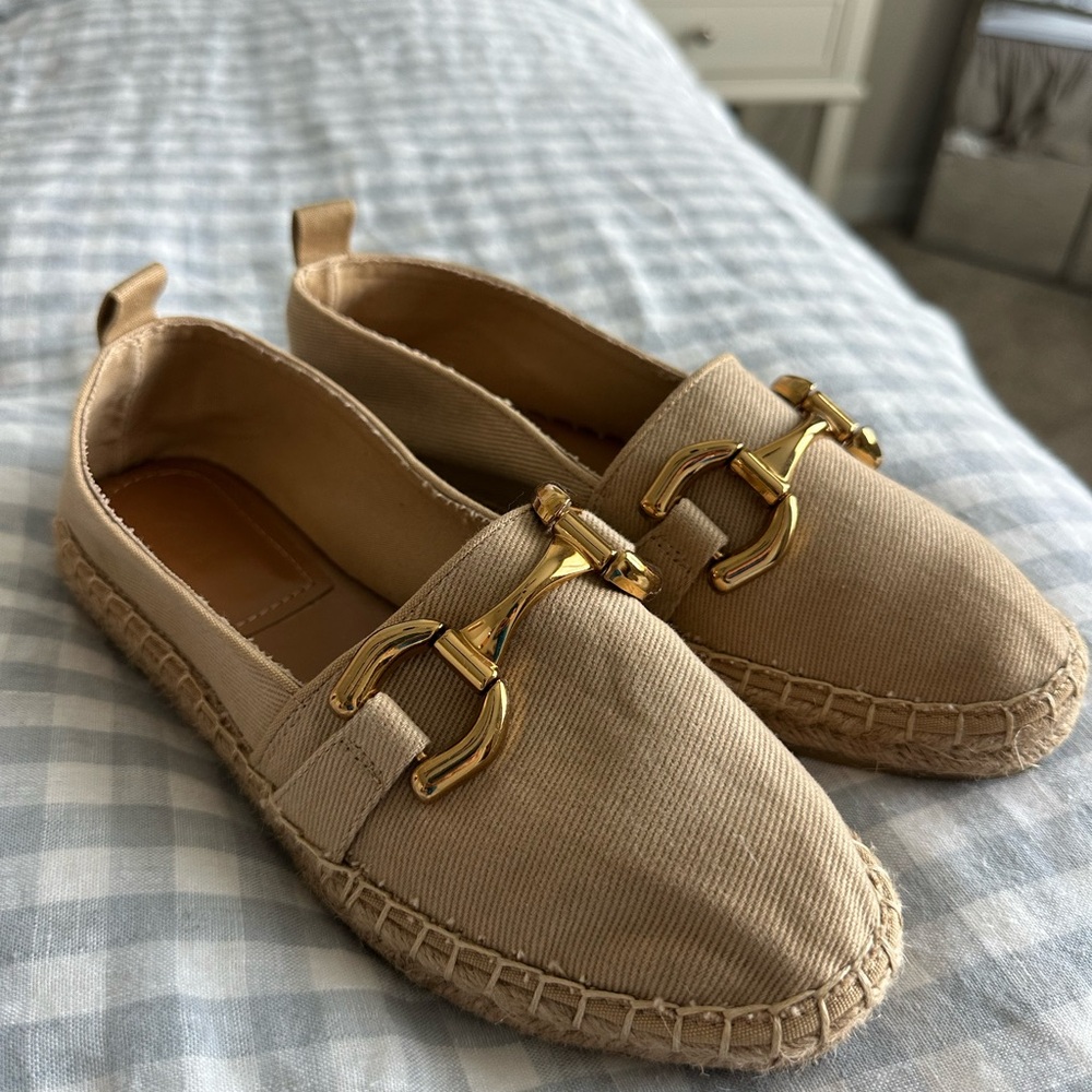 Zara Tan Espadrilles with Gold Accents